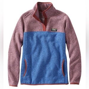 🌟L.L. BEAN🌟 COLOR BLOCKED 1/4 SNAP FLEECE SWEATSHIRT PINK BLUE SZ S